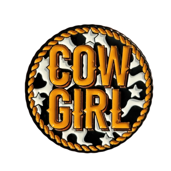 Cow Girl Rope & Cow print Enamel Pin - Picture 1 of 4